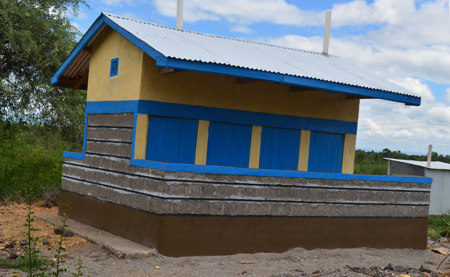 A complete 8 door pit latrine at Kakindu Primary school